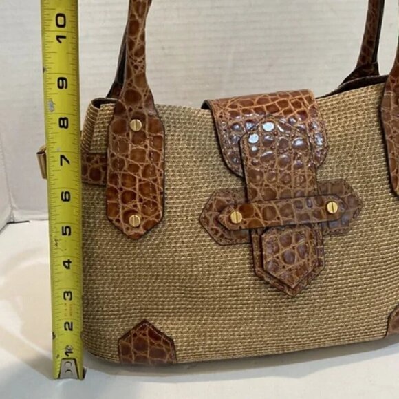 Eric Javits New York Tan Raffia & Leather Reptile Print Shoulder Bag - Picture 6 of 10